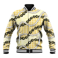 Yellow Palaka Hawaii Baseball Jacket Kukui Nut Pikake Lei Hawaiian Tapa Pattern - Polynesian Pride