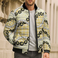Yellow Palaka Hawaii Bomber Puffer Jacket Kukui Nut Pikake Lei Hawaiian Tapa Pattern - Polynesian Pride