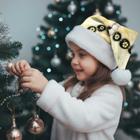 Yellow Palaka Hawaii Christmas Santa Hat Kukui Nut Pikake Lei Hawaiian Tapa Pattern - Polynesian Pride