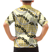 Yellow Palaka Hawaii Family Matching Mermaid Dress and Hawaiian Shirt Kukui Nut Pikake Lei Hawaiian Tapa Pattern - Polynesian Pride