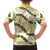 Yellow Palaka Hawaii Family Matching Off Shoulder Maxi Dress and Hawaiian Shirt Kukui Nut Pikake Lei Hawaiian Tapa Pattern LT14 - Polynesian Pride