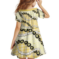 Yellow Palaka Hawaii Family Matching Off Shoulder Short Dress and Hawaiian Shirt Kukui Nut Pikake Lei Hawaiian Tapa Pattern LT14 - Polynesian Pride