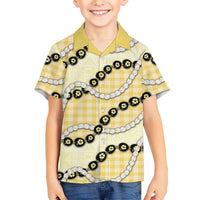 Yellow Palaka Hawaii Family Matching Off Shoulder Short Dress and Hawaiian Shirt Kukui Nut Pikake Lei Hawaiian Tapa Pattern LT14 Son's Shirt Yellow - Polynesian Pride