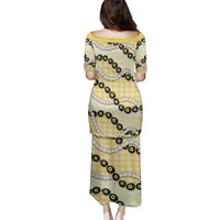 Yellow Palaka Hawaii Family Matching Puletasi and Hawaiian Shirt Kukui Nut Pikake Lei Hawaiian Tapa Pattern - Polynesian Pride