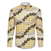 Yellow Palaka Hawaii Family Matching Summer Maxi Dress and Hawaiian Shirt Kukui Nut Pikake Lei Hawaiian Tapa Pattern LT14 Dad's Shirt - Long Sleeve Yellow - Polynesian Pride