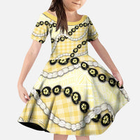 Yellow Palaka Hawaii Family Matching Tank Maxi Dress and Hawaiian Shirt Kukui Nut Pikake Lei Hawaiian Tapa Pattern LT14 Daughter's Dress Yellow - Polynesian Pride