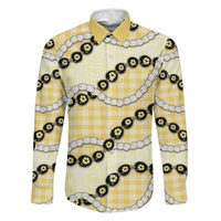 Yellow Palaka Hawaii Family Matching Tank Maxi Dress and Hawaiian Shirt Kukui Nut Pikake Lei Hawaiian Tapa Pattern LT14 Dad's Shirt - Long Sleeve Yellow - Polynesian Pride