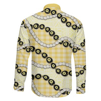 Yellow Palaka Hawaii Family Matching Tank Maxi Dress and Hawaiian Shirt Kukui Nut Pikake Lei Hawaiian Tapa Pattern LT14 - Polynesian Pride