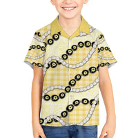 Yellow Palaka Hawaii Family Matching Tank Maxi Dress and Hawaiian Shirt Kukui Nut Pikake Lei Hawaiian Tapa Pattern LT14 Son's Shirt Yellow - Polynesian Pride