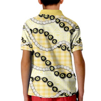 Yellow Palaka Hawaii Kid Polo Shirt Kukui Nut Pikake Lei Hawaiian Tapa Pattern - Polynesian Pride