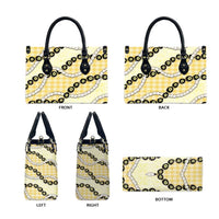 Yellow Palaka Hawaii Leather Bag Kukui Nut Pikake Lei Hawaiian Tapa Pattern - Polynesian Pride