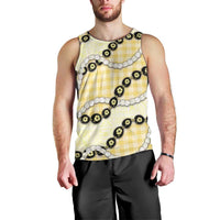 Yellow Palaka Hawaii Men Tank Top Kukui Nut Pikake Lei Hawaiian Tapa Pattern - Polynesian Pride