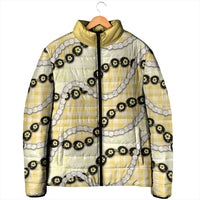 Yellow Palaka Hawaii Padded Jacket Kukui Nut Pikake Lei Hawaiian Tapa Pattern - Polynesian Pride