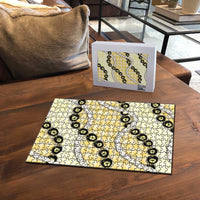 Yellow Palaka Hawaii Puzzle Kukui Nut Pikake Lei Hawaiian Tapa Pattern - Polynesian Pride