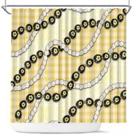 Yellow Palaka Hawaii Shower Curtain Kukui Nut Pikake Lei Hawaiian Tapa Pattern - Polynesian Pride