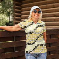 Yellow Palaka Hawaii Women Polo Shirt Kukui Nut Pikake Lei Hawaiian Tapa Pattern - Polynesian Pride