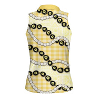 Yellow Palaka Hawaii Women Sleeveless Polo Shirt Kukui Nut Pikake Lei Hawaiian Tapa Pattern - Polynesian Pride