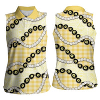 Yellow Palaka Hawaii Women Sleeveless Polo Shirt Kukui Nut Pikake Lei Hawaiian Tapa Pattern - Polynesian Pride