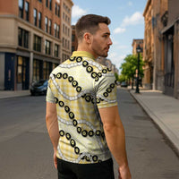 Yellow Palaka Hawaii Zipper Polo Shirt Kukui Nut Pikake Lei Hawaiian Tapa Pattern - Polynesian Pride