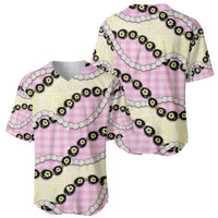 Pink Palaka Hawaii Baseball Jersey Kukui Nut Pikake Lei Hawaiian Tapa Pattern - Polynesian Pride