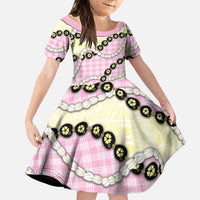 Pink Palaka Hawaii Family Matching Long Sleeve Bodycon Dress and Hawaiian Shirt Kukui Nut Pikake Lei Hawaiian Tapa Pattern LT14 Daughter's Dress Pink - Polynesian Pride