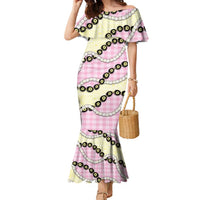 Pink Palaka Hawaii Family Matching Mermaid Dress and Hawaiian Shirt Kukui Nut Pikake Lei Hawaiian Tapa Pattern LT14 Mom's Dress Pink - Polynesian Pride