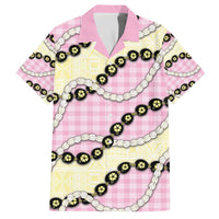 Pink Palaka Hawaii Family Matching Off The Shoulder Long Sleeve Dress and Hawaiian Shirt Kukui Nut Pikake Lei Hawaiian Tapa Pattern LT14 Dad's Shirt - Short Sleeve Pink - Polynesian Pride