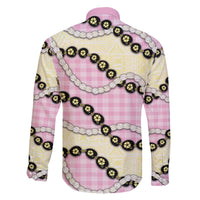Pink Palaka Hawaii Family Matching Off The Shoulder Long Sleeve Dress and Hawaiian Shirt Kukui Nut Pikake Lei Hawaiian Tapa Pattern LT14 - Polynesian Pride