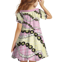 Pink Palaka Hawaii Family Matching Off Shoulder Short Dress and Hawaiian Shirt Kukui Nut Pikake Lei Hawaiian Tapa Pattern LT14 - Polynesian Pride