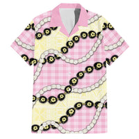 Pink Palaka Hawaii Family Matching Off Shoulder Short Dress and Hawaiian Shirt Kukui Nut Pikake Lei Hawaiian Tapa Pattern LT14 Dad's Shirt - Short Sleeve Pink - Polynesian Pride