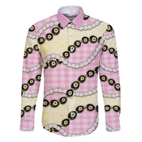 Pink Palaka Hawaii Family Matching Off Shoulder Short Dress and Hawaiian Shirt Kukui Nut Pikake Lei Hawaiian Tapa Pattern LT14 Dad's Shirt - Long Sleeve Pink - Polynesian Pride