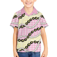 Pink Palaka Hawaii Family Matching Short Sleeve Bodycon Dress and Hawaiian Shirt Kukui Nut Pikake Lei Hawaiian Tapa Pattern LT14 Son's Shirt Pink - Polynesian Pride
