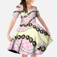 Pink Palaka Hawaii Family Matching Summer Maxi Dress and Hawaiian Shirt Kukui Nut Pikake Lei Hawaiian Tapa Pattern LT14 Daughter's Dress Pink - Polynesian Pride