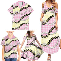 Pink Palaka Hawaii Family Matching Summer Maxi Dress and Hawaiian Shirt Kukui Nut Pikake Lei Hawaiian Tapa Pattern LT14 - Polynesian Pride