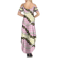 Pink Palaka Hawaii Family Matching Summer Maxi Dress and Hawaiian Shirt Kukui Nut Pikake Lei Hawaiian Tapa Pattern - Polynesian Pride