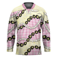Pink Palaka Hawaii Hockey Jersey Kukui Nut Pikake Lei Hawaiian Tapa Pattern - Polynesian Pride
