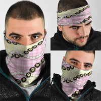 Pink Palaka Hawaii Neck Gaiter Kukui Nut Pikake Lei Hawaiian Tapa Pattern - Polynesian Pride