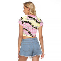 Pink Palaka Hawaii Raglan Cropped T Shirt Kukui Nut Pikake Lei Hawaiian Tapa Pattern - Polynesian Pride