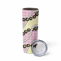 Pink Palaka Hawaii Skinny Tumbler Kukui Nut Pikake Lei Hawaiian Tapa Pattern - Polynesian Pride