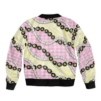 Pink Palaka Hawaii Sleeve Zip Bomber Jacket Kukui Nut Pikake Lei Hawaiian Tapa Pattern - Polynesian Pride