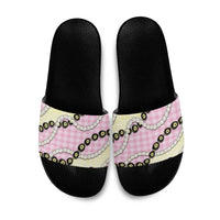 Pink Palaka Hawaii Slide Sandals Kukui Nut Pikake Lei Hawaiian Tapa Pattern - Polynesian Pride
