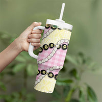 Pink Palaka Hawaii Tumbler With Handle Kukui Nut Pikake Lei Hawaiian Tapa Pattern - Polynesian Pride