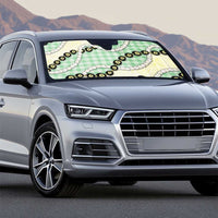 Green Palaka Hawaii Auto Sun Shade Kukui Nut Pikake Lei Hawaiian Tapa Pattern - Polynesian Pride