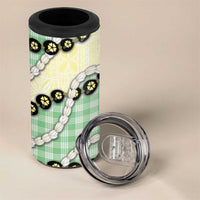 Green Palaka Hawaii 4 in 1 Can Cooler Tumbler Kukui Nut Pikake Lei Hawaiian Tapa Pattern - Polynesian Pride