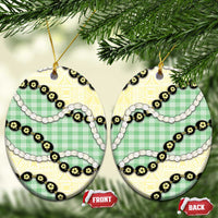 Green Palaka Hawaii Ceramic Ornament Kukui Nut Pikake Lei Hawaiian Tapa Pattern - Polynesian Pride