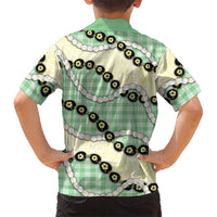 Green Palaka Hawaii Family Matching Long Sleeve Bodycon Dress and Hawaiian Shirt Kukui Nut Pikake Lei Hawaiian Tapa Pattern LT14 - Polynesian Pride