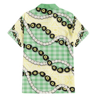 Green Palaka Hawaii Family Matching Off Shoulder Maxi Dress and Hawaiian Shirt Kukui Nut Pikake Lei Hawaiian Tapa Pattern LT14 - Polynesian Pride