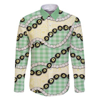 Green Palaka Hawaii Family Matching Off Shoulder Maxi Dress and Hawaiian Shirt Kukui Nut Pikake Lei Hawaiian Tapa Pattern LT14 Dad's Shirt - Long Sleeve Green - Polynesian Pride