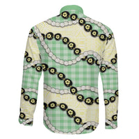 Green Palaka Hawaii Family Matching Off Shoulder Maxi Dress and Hawaiian Shirt Kukui Nut Pikake Lei Hawaiian Tapa Pattern LT14 - Polynesian Pride