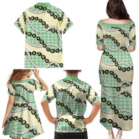 Green Palaka Hawaii Family Matching Puletasi and Hawaiian Shirt Kukui Nut Pikake Lei Hawaiian Tapa Pattern LT14 - Polynesian Pride